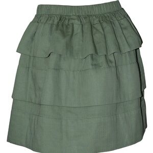 Qmack Herringbone A-Line Tiered Skirt Army Green